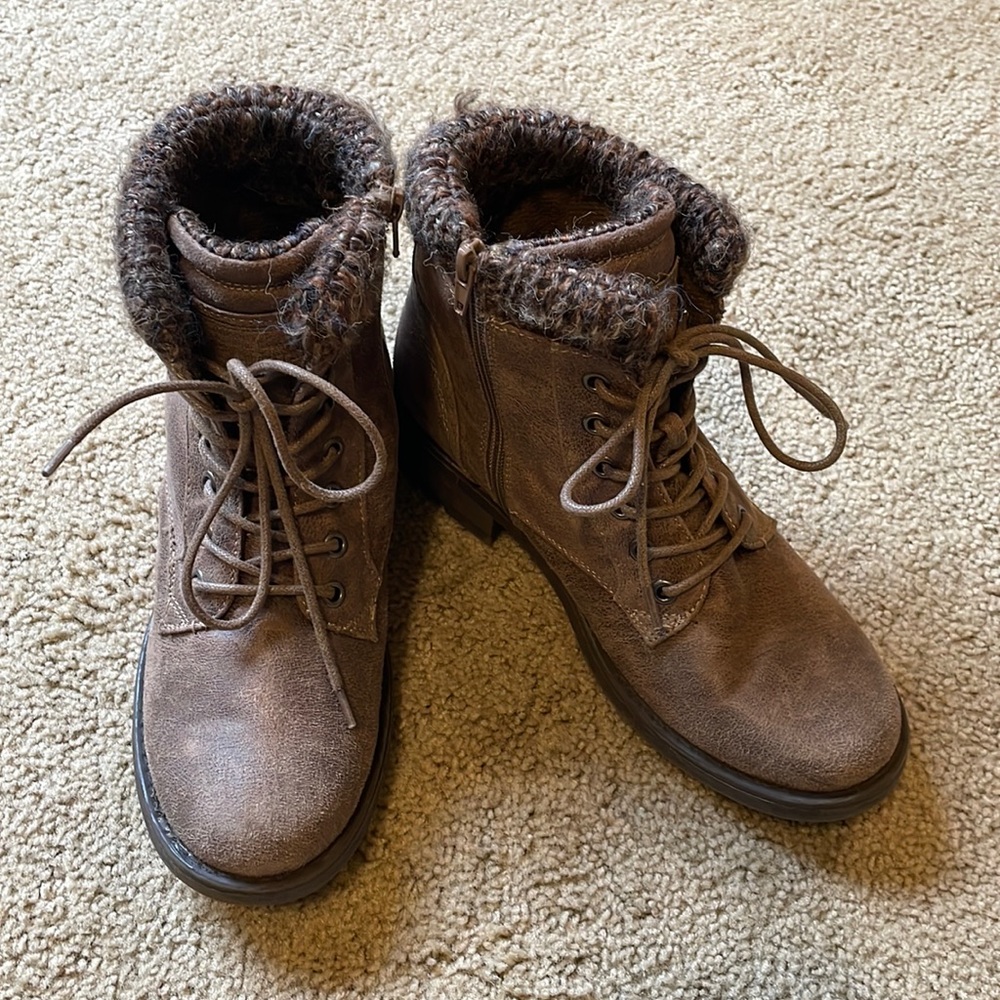 Lightly worn gray combat booties
